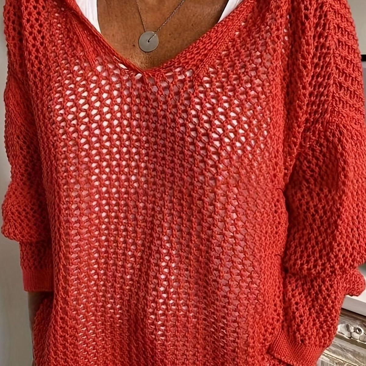 Women's Relaxed Open-Knit Hooded Sweater