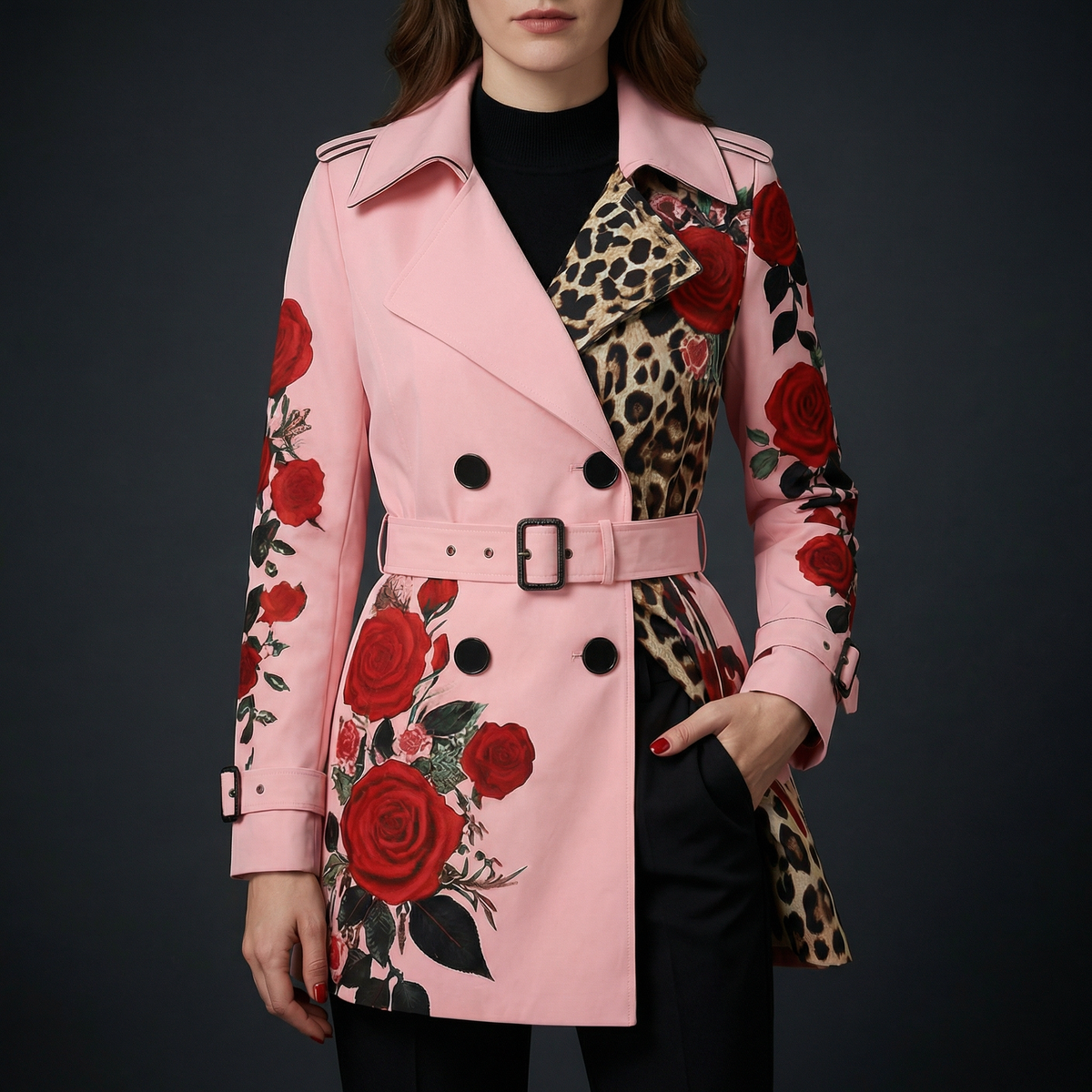 Women's Rose Print Tailored Coat