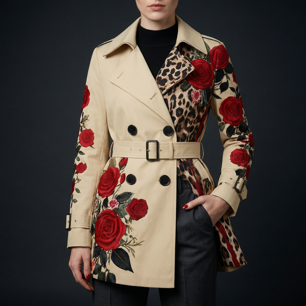 Women's Rose Print Tailored Coat