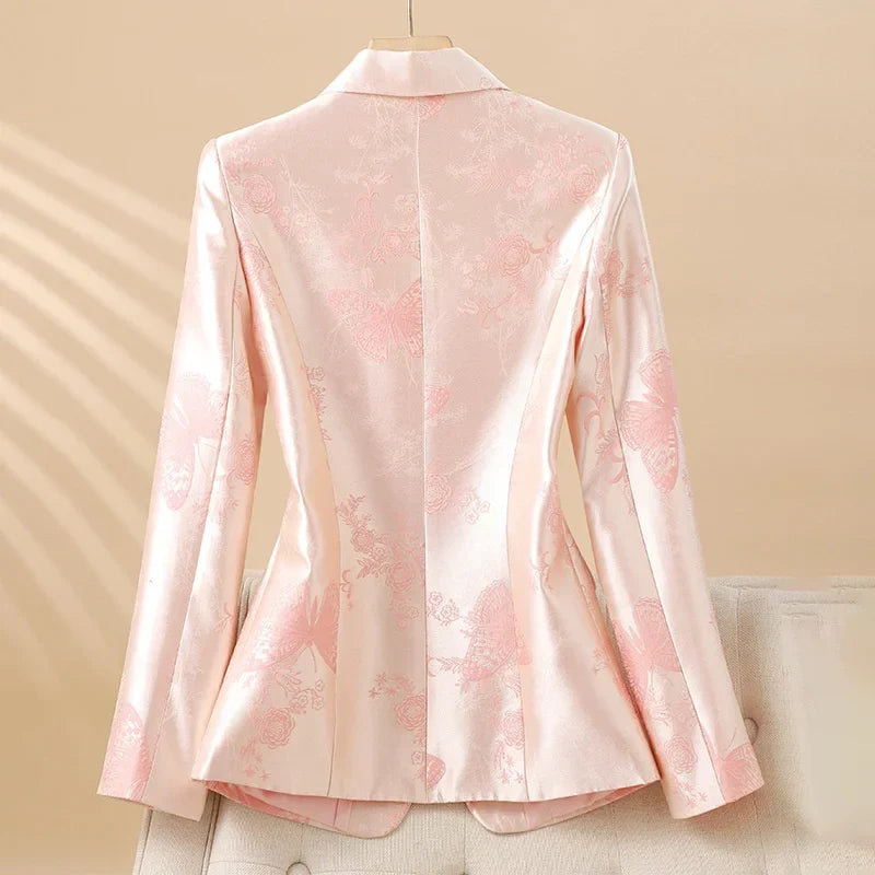 Women's Rosette Blazer with Jeweled Button