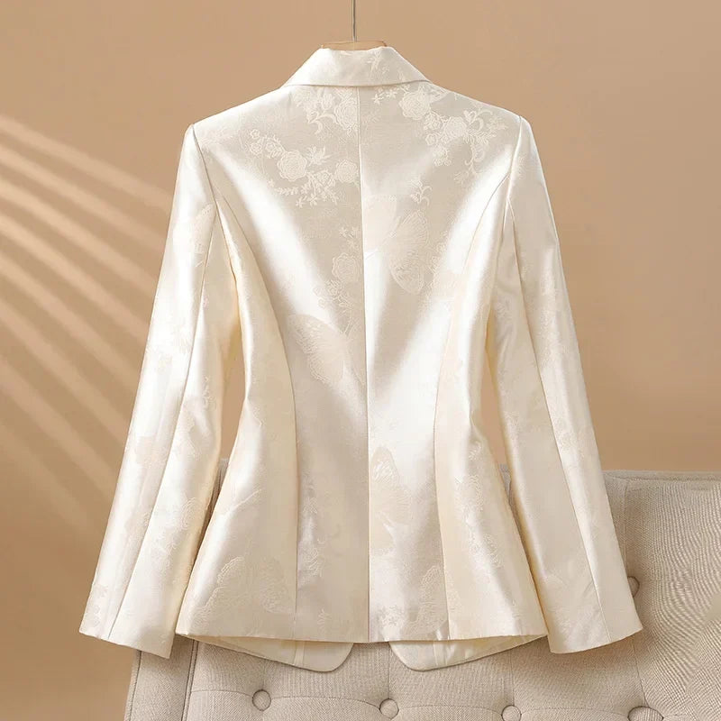 Women's Rosette Blazer with Jeweled Button