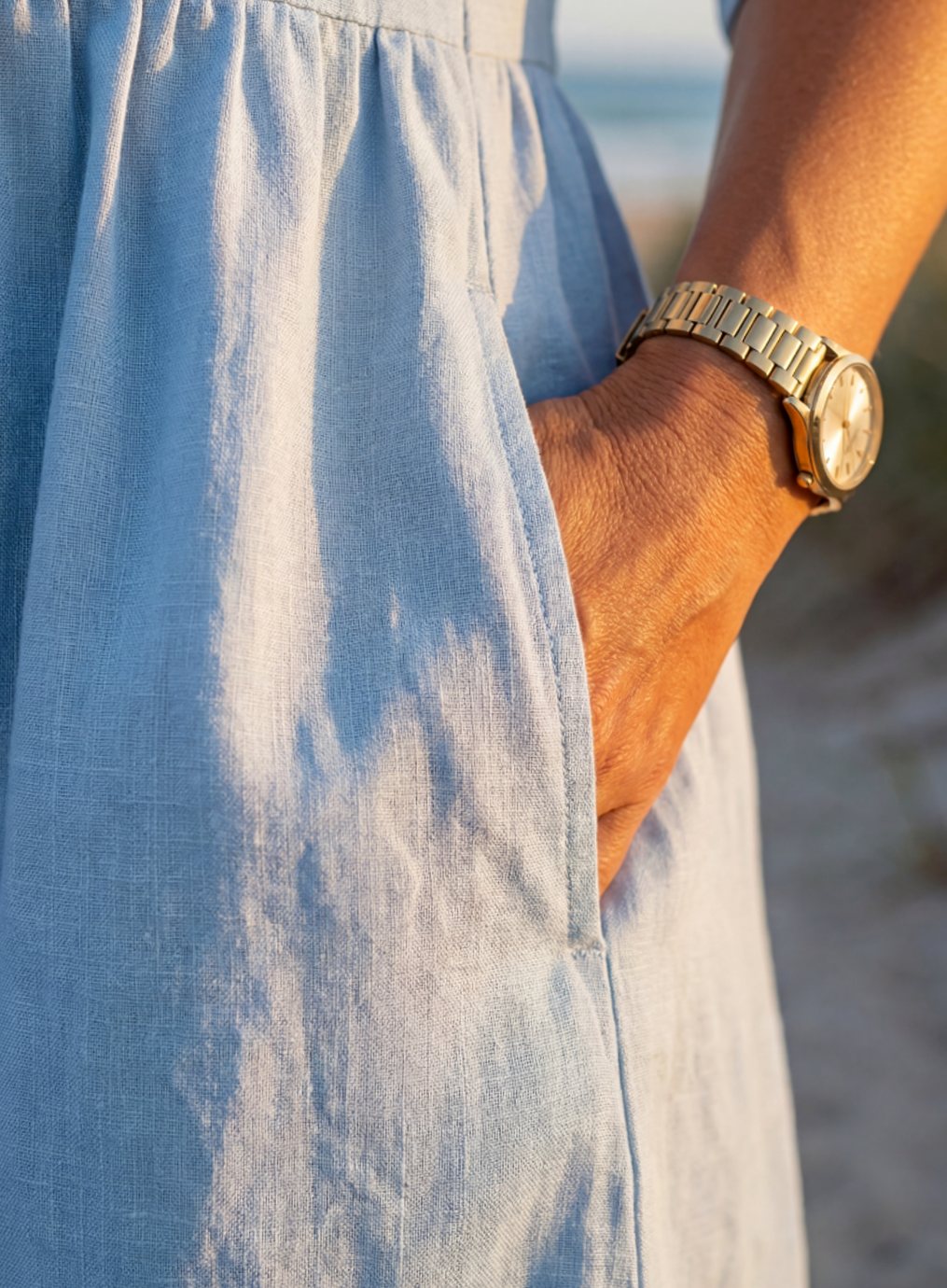 Women's Round Neck Half Sleeve Linen Midi Dress