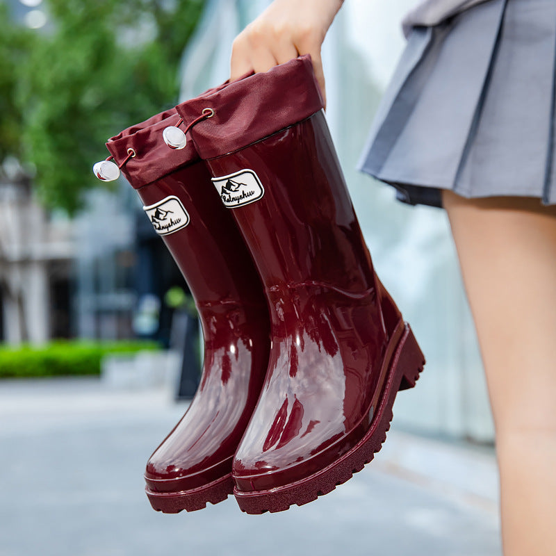 Women's Rubber Boots with Adjustable Drawstring