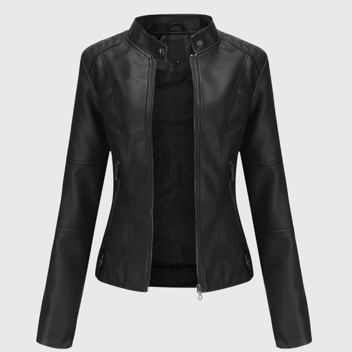 Women's Slim-Fit Faux Leather Moto Stand-Collar Zip-Up Jacket