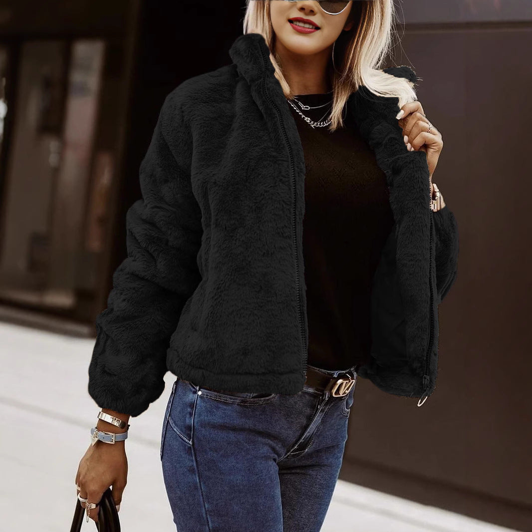 Women's Soft Zip-Up Teddy Bomber Jacket