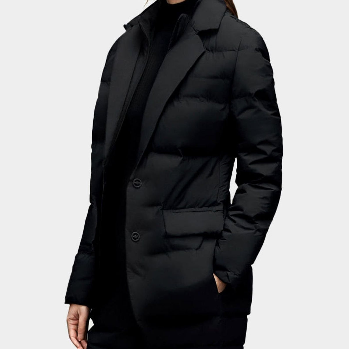 Women's Structured Puffer Blazer-Style Button-Front Winter Jacket