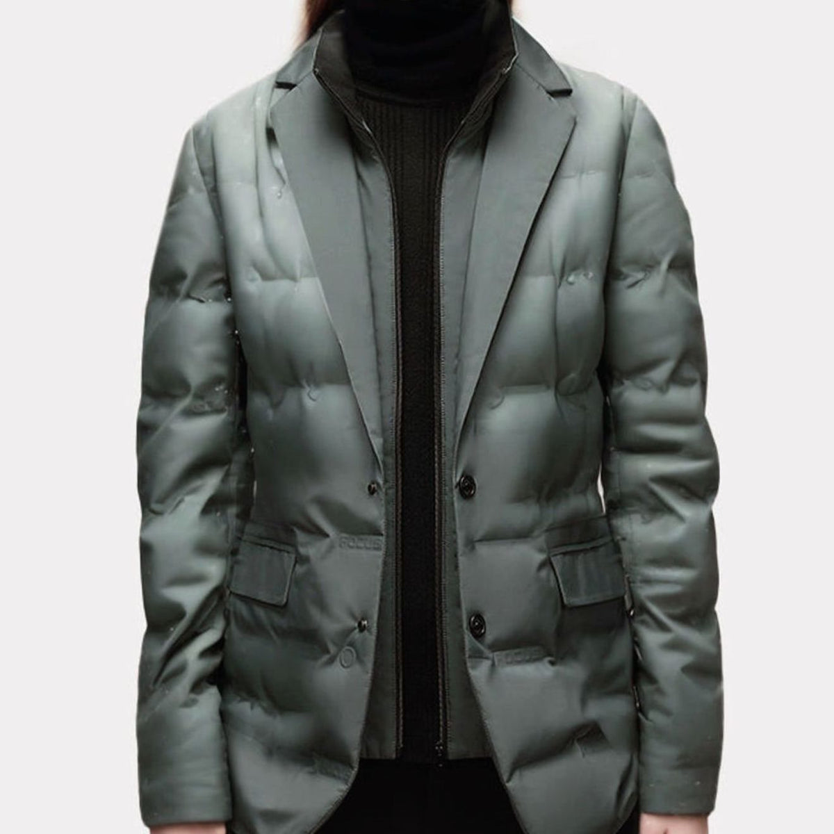 Women's Structured Puffer Blazer-Style Button-Front Winter Jacket