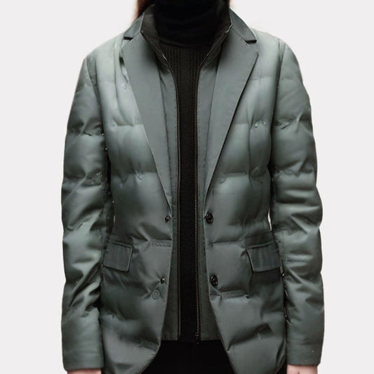 Women's Structured Puffer Blazer-Style Button-Front Winter Jacket