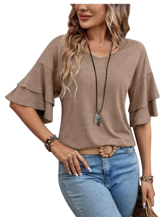 Women's Stylish V-Neck Summer Top with Flared Sleeves