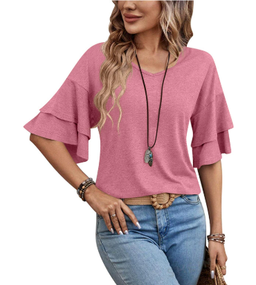Women's Stylish V-Neck Summer Top with Flared Sleeves