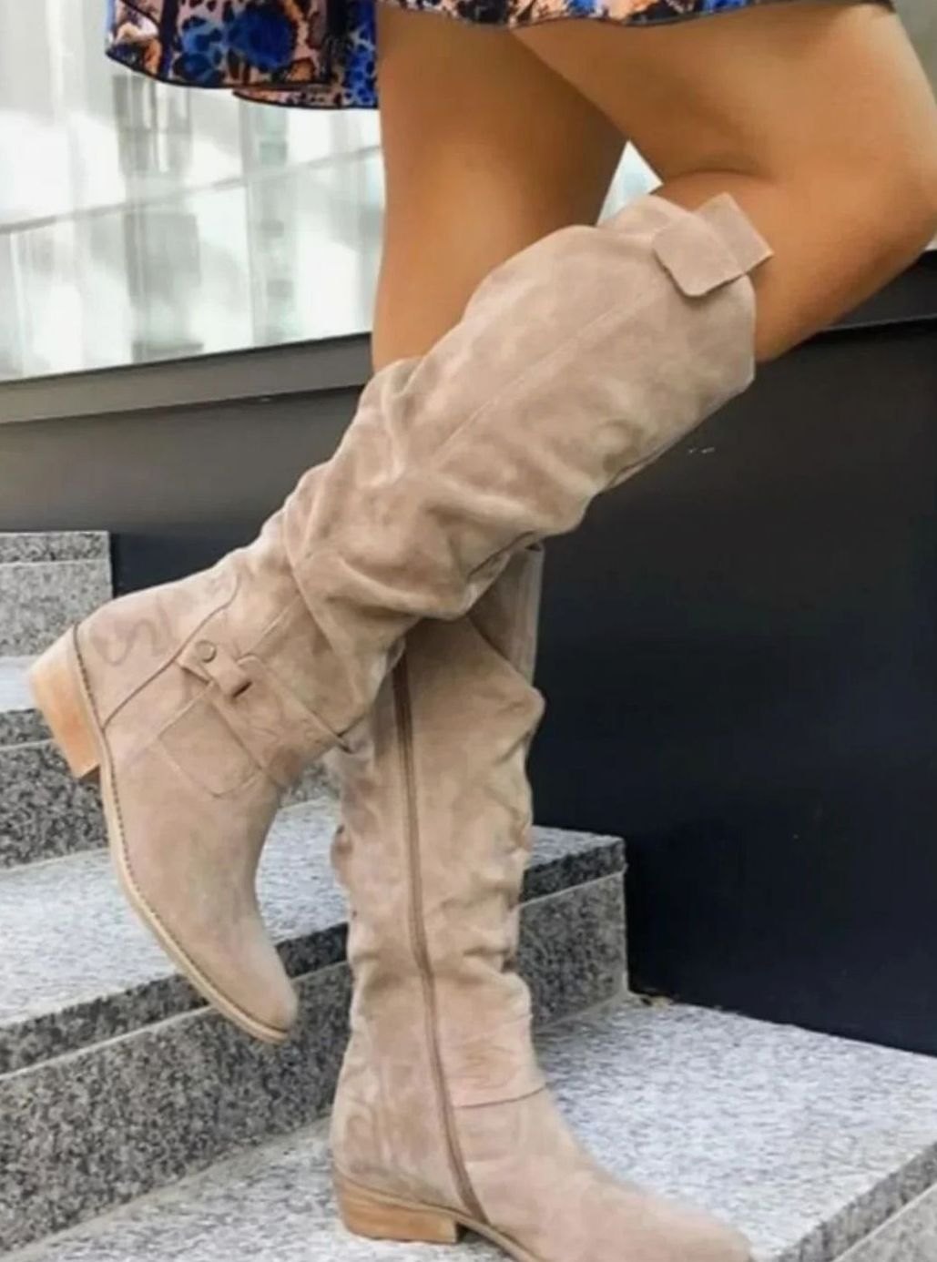 Women's Suede Knee-High Boots with Low Block Heel