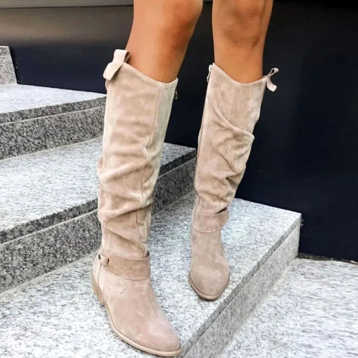 Women's Suede Knee-High Boots with Low Block Heel