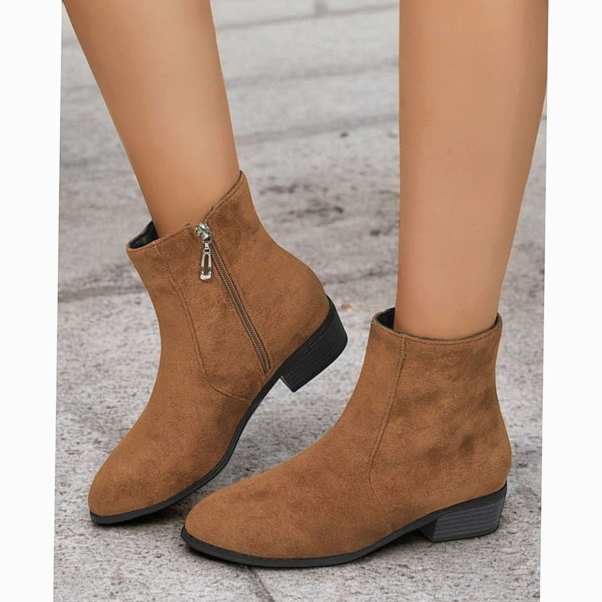 Women's Suede Side-Zip Block Heel Ankle Boots