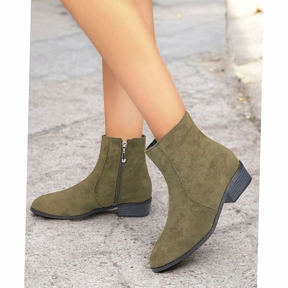 Women's Suede Side-Zip Block Heel Ankle Boots