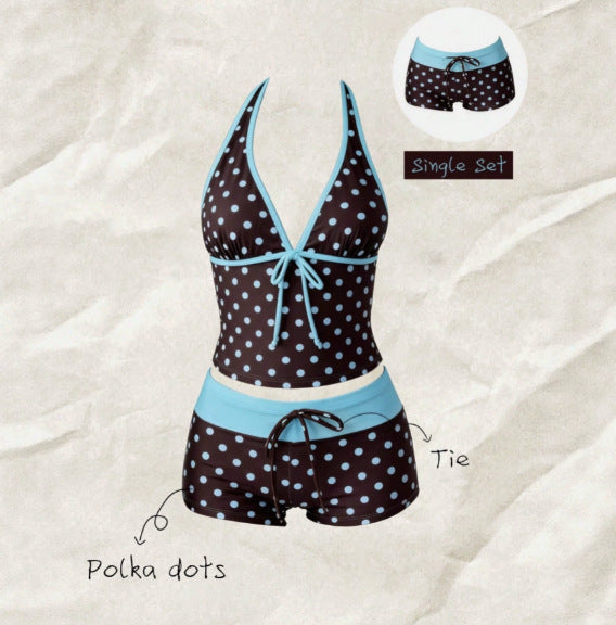 Women's Tankini with Polka Dot Pattern and Adjustable Halter Neck