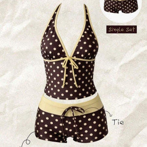 Women's Tankini with Polka Dot Pattern and Adjustable Halter Neck