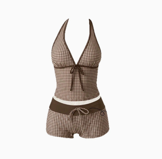 Women's Tankini with Polka Dot Pattern and Adjustable Halter Neck