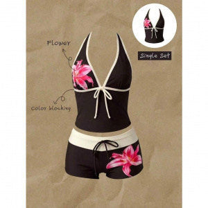 Women's Tankini with Polka Dot Pattern and Adjustable Halter Neck
