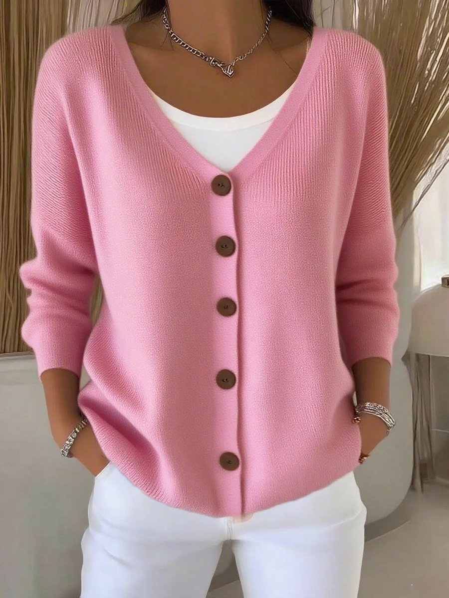 Women's V-Neck Button-Front Long Sleeve Knit Cardigan