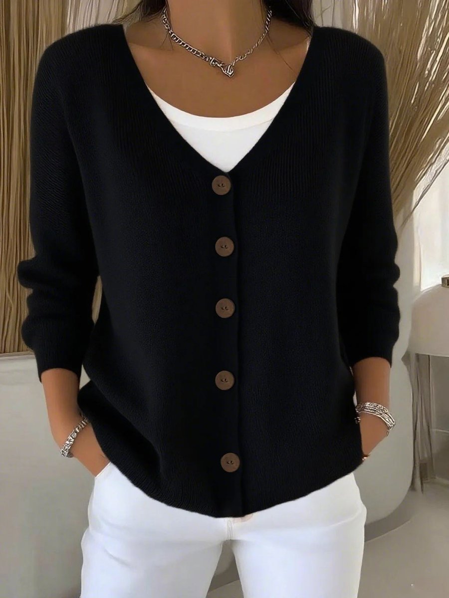 Women's V-Neck Button-Front Long Sleeve Knit Cardigan
