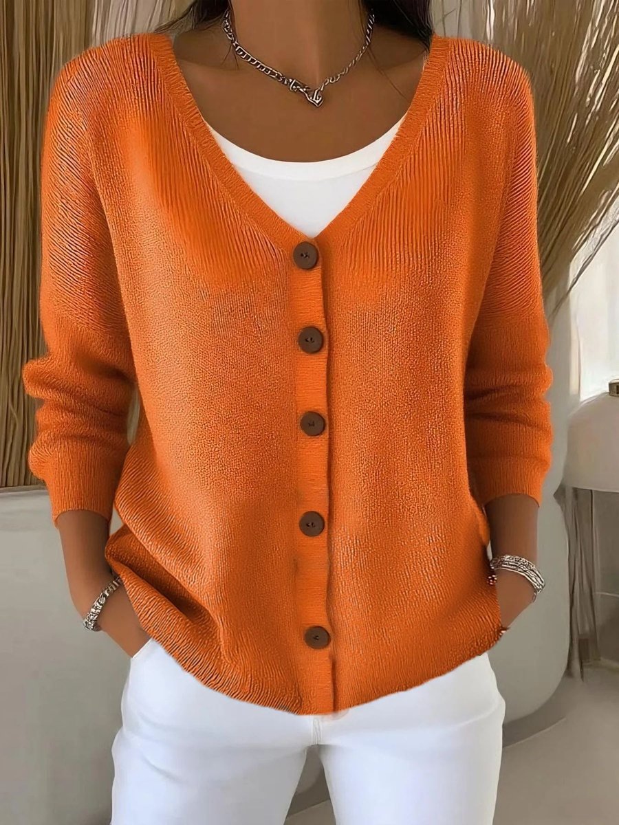 Women's V-Neck Button-Front Long Sleeve Knit Cardigan