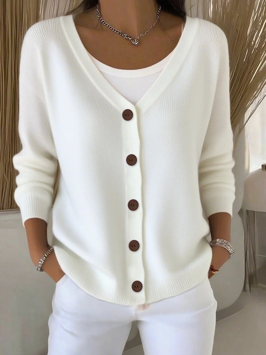 Women's V-Neck Button-Front Long Sleeve Knit Cardigan
