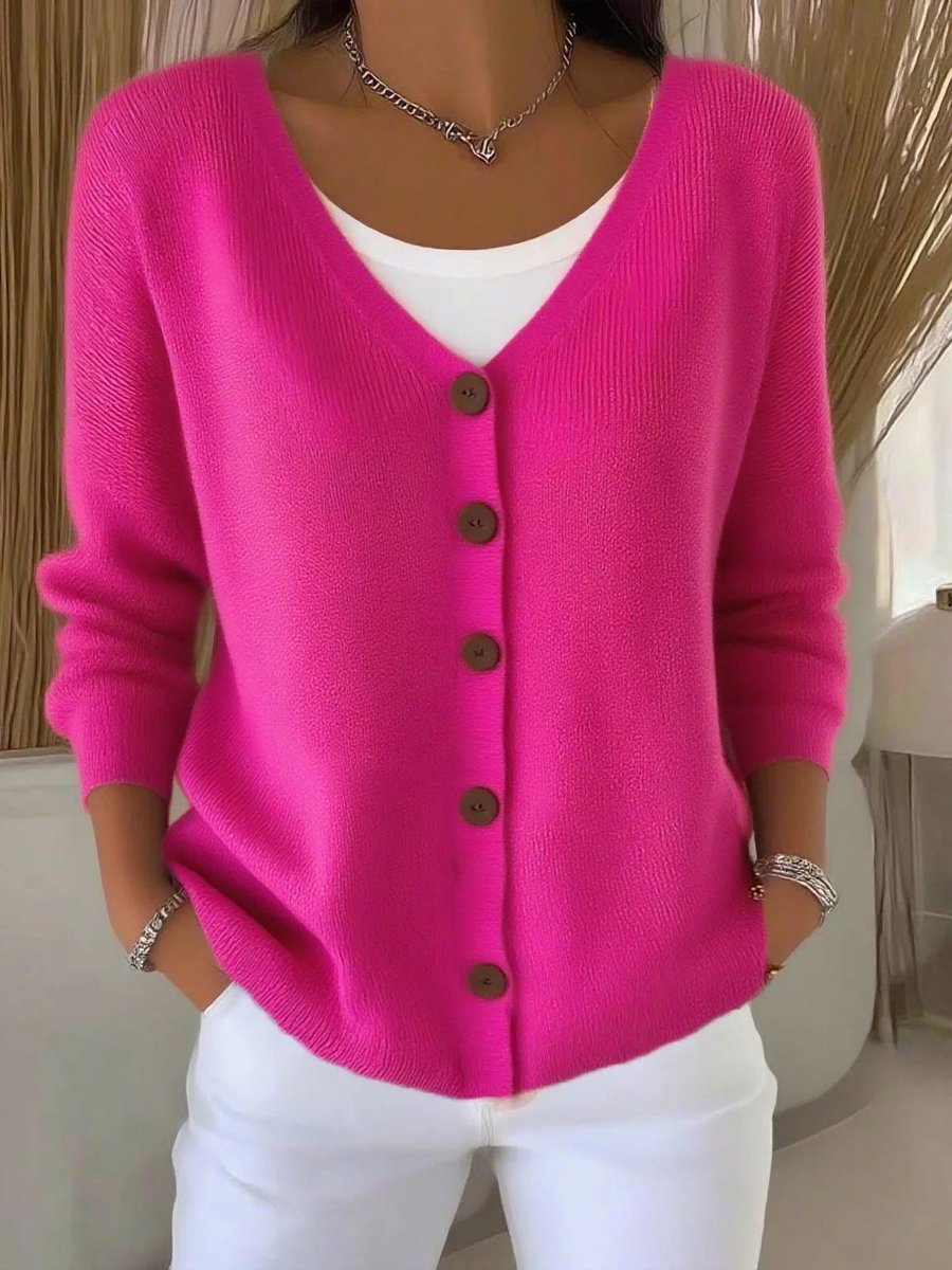 Women's V-Neck Button-Front Long Sleeve Knit Cardigan
