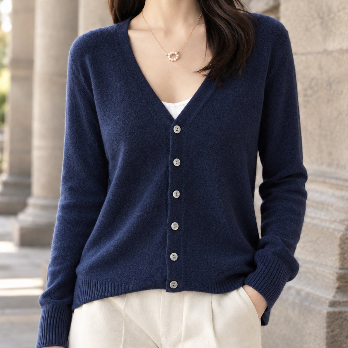 Women's V-Neck Button-Front Relaxed Knit Cardigan