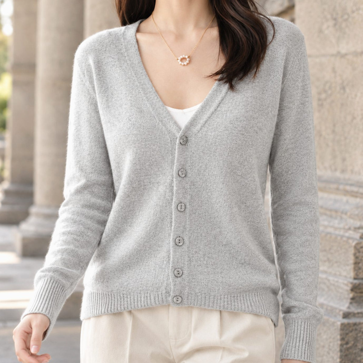 Women's V-Neck Button-Front Relaxed Knit Cardigan