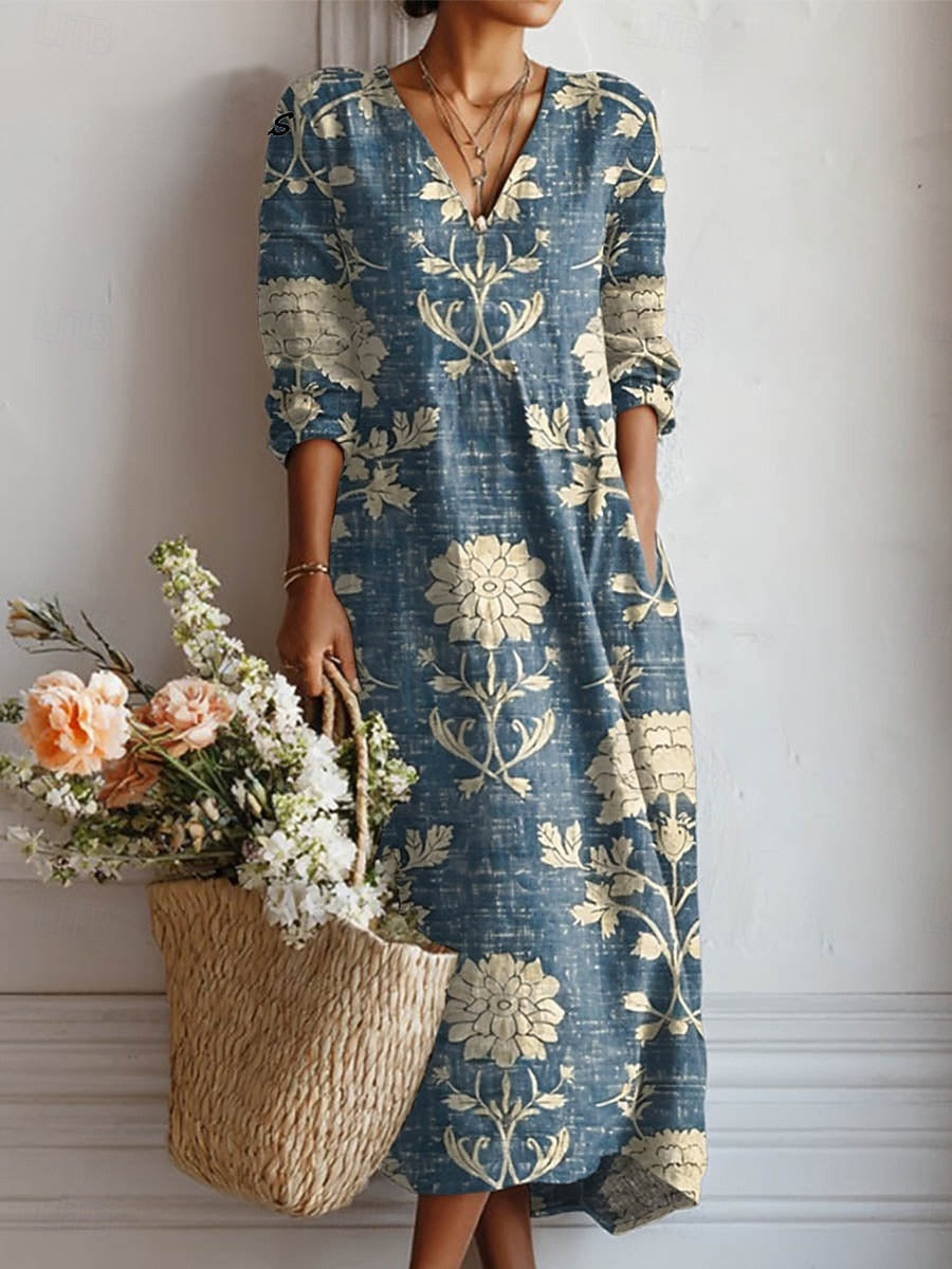Women's V-Neck Floral Midi Dress
