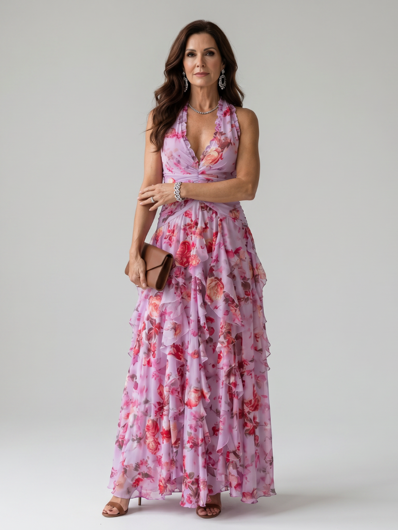 Women's V-Neck Halter Maxi Dress
