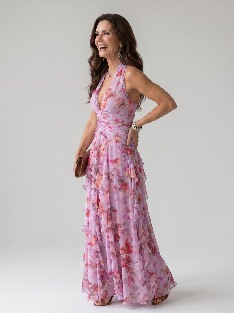 Women's V-Neck Halter Maxi Dress