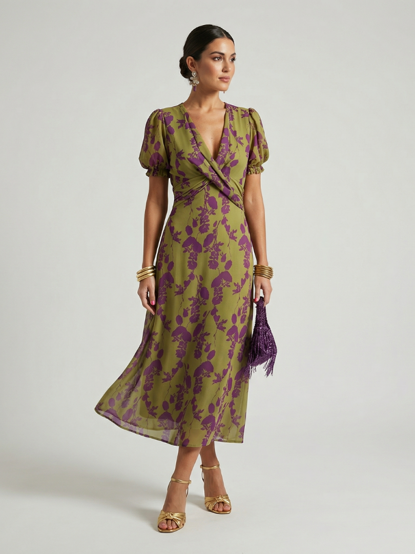 Women's V-Neck Wrap Midi Dress