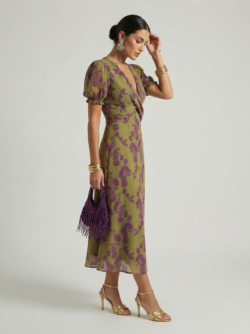 Women's V-Neck Wrap Midi Dress