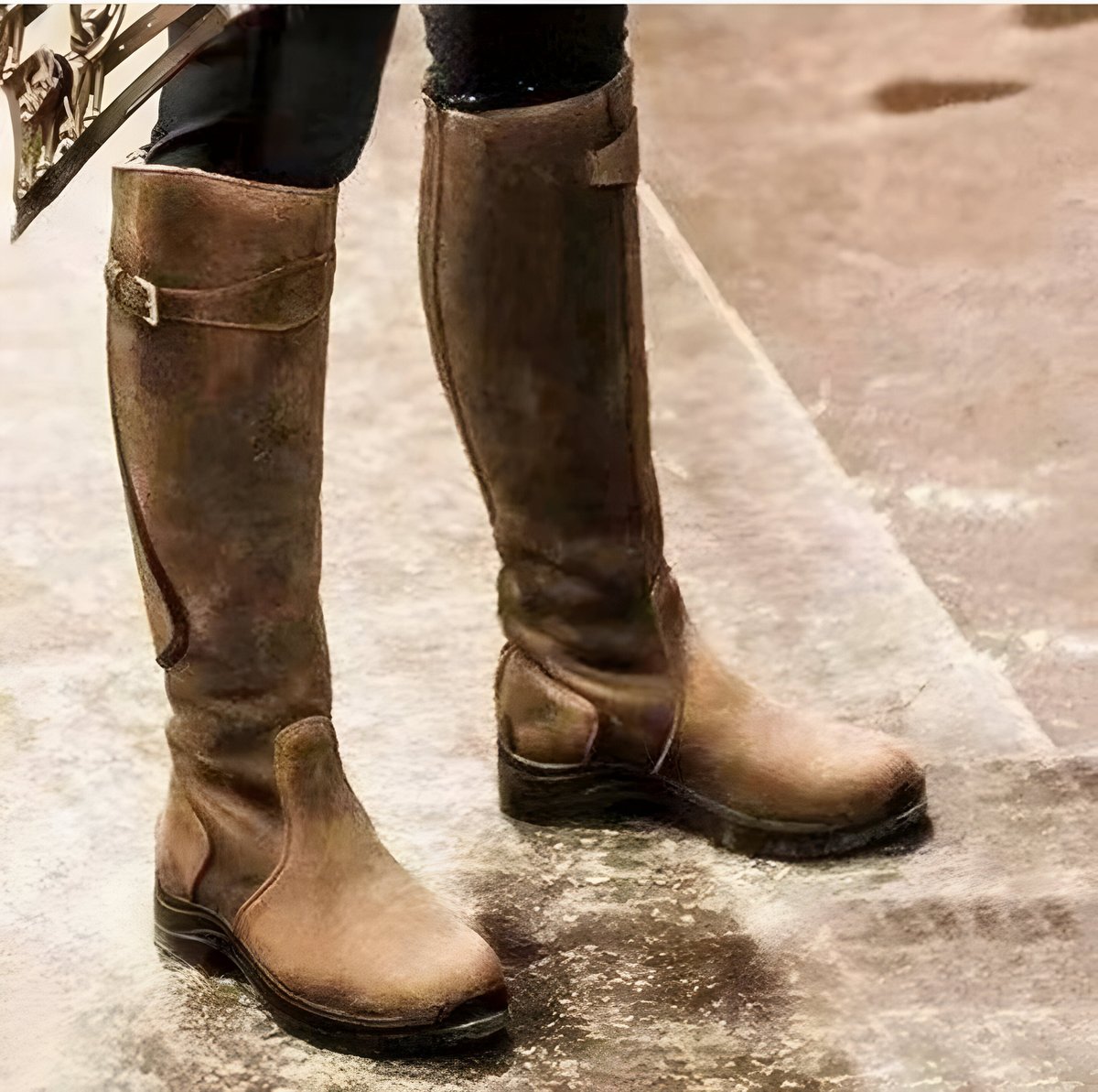 Women's Waterproof Leather Buckle Knee-High Boots