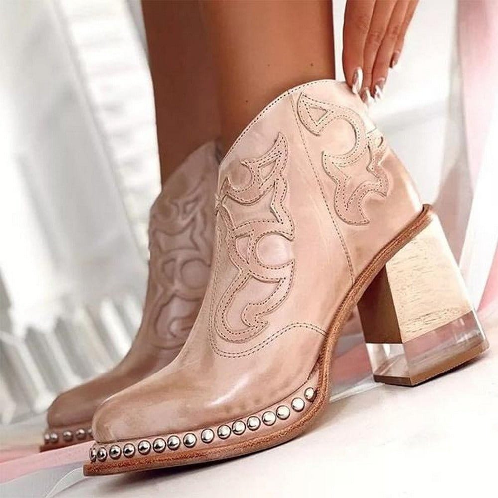 Women's Western Studded Block-Heel Ankle Boots