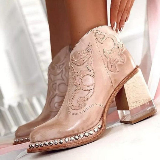 Women's Western Studded Block-Heel Ankle Boots