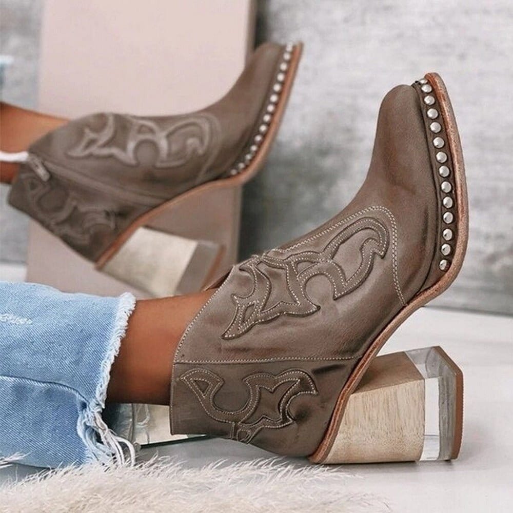 Women's Western Studded Block-Heel Ankle Boots