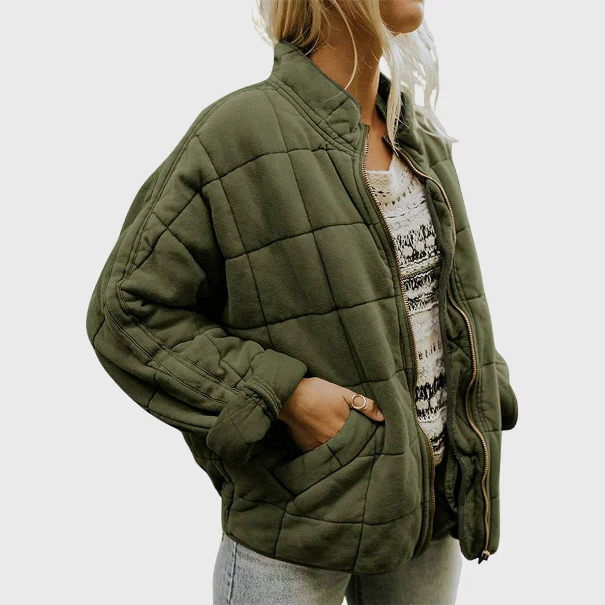 Women's Zip-Up Quilted Stand-Collar Puffer Jacket