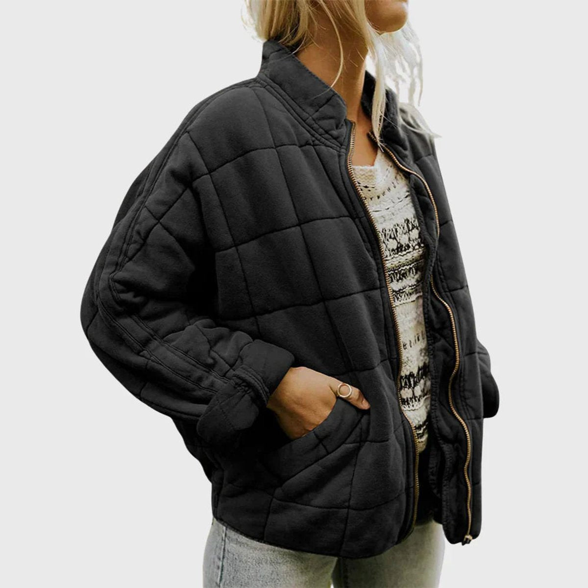 Women's Zip-Up Quilted Stand-Collar Puffer Jacket
