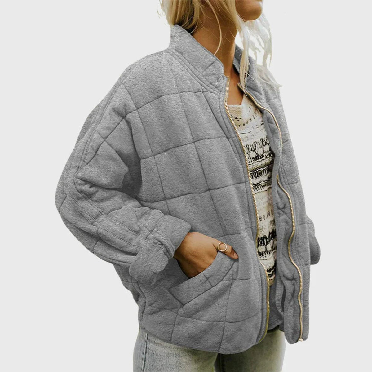 Women's Zip-Up Quilted Stand-Collar Puffer Jacket