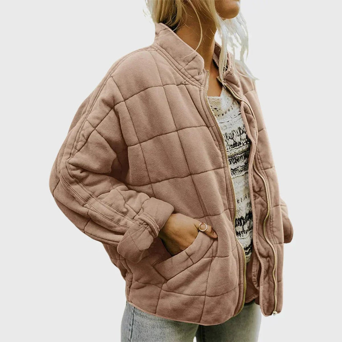 Women's Zip-Up Quilted Stand-Collar Puffer Jacket