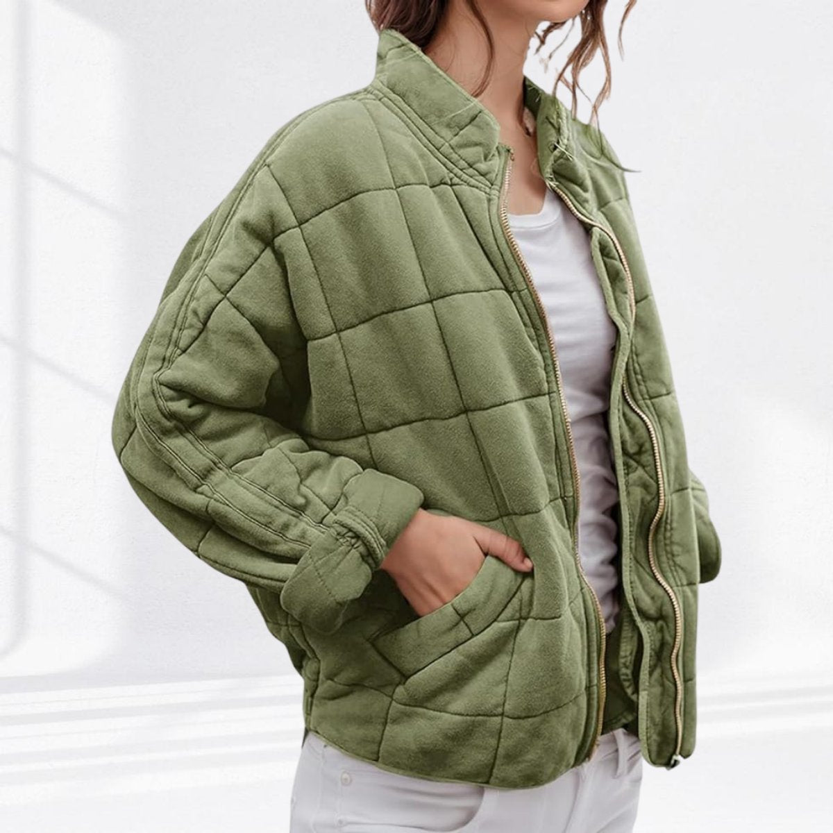 Women's Zip-Up Quilted Stand-Collar Puffer Jacket