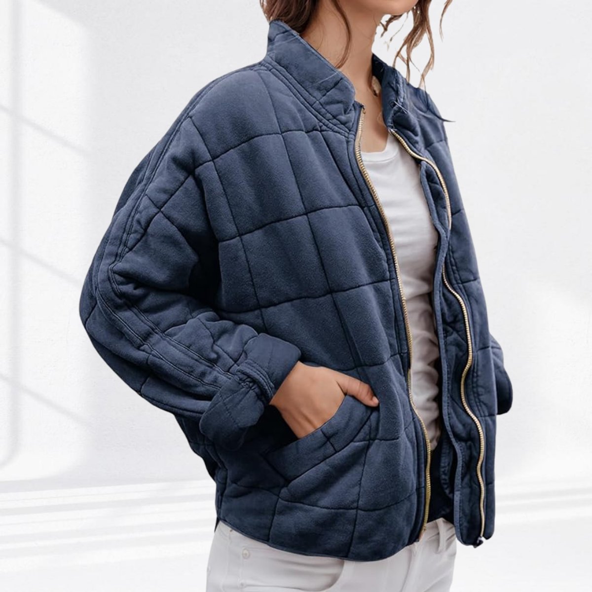 Women's Zip-Up Quilted Stand-Collar Puffer Jacket