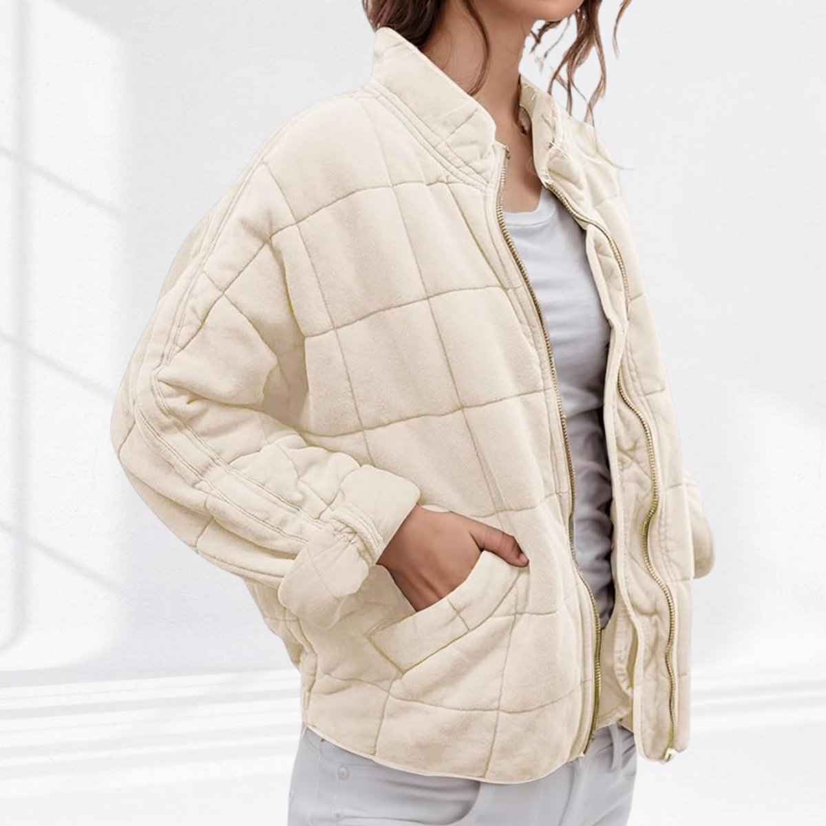 Women's Zip-Up Quilted Stand-Collar Puffer Jacket