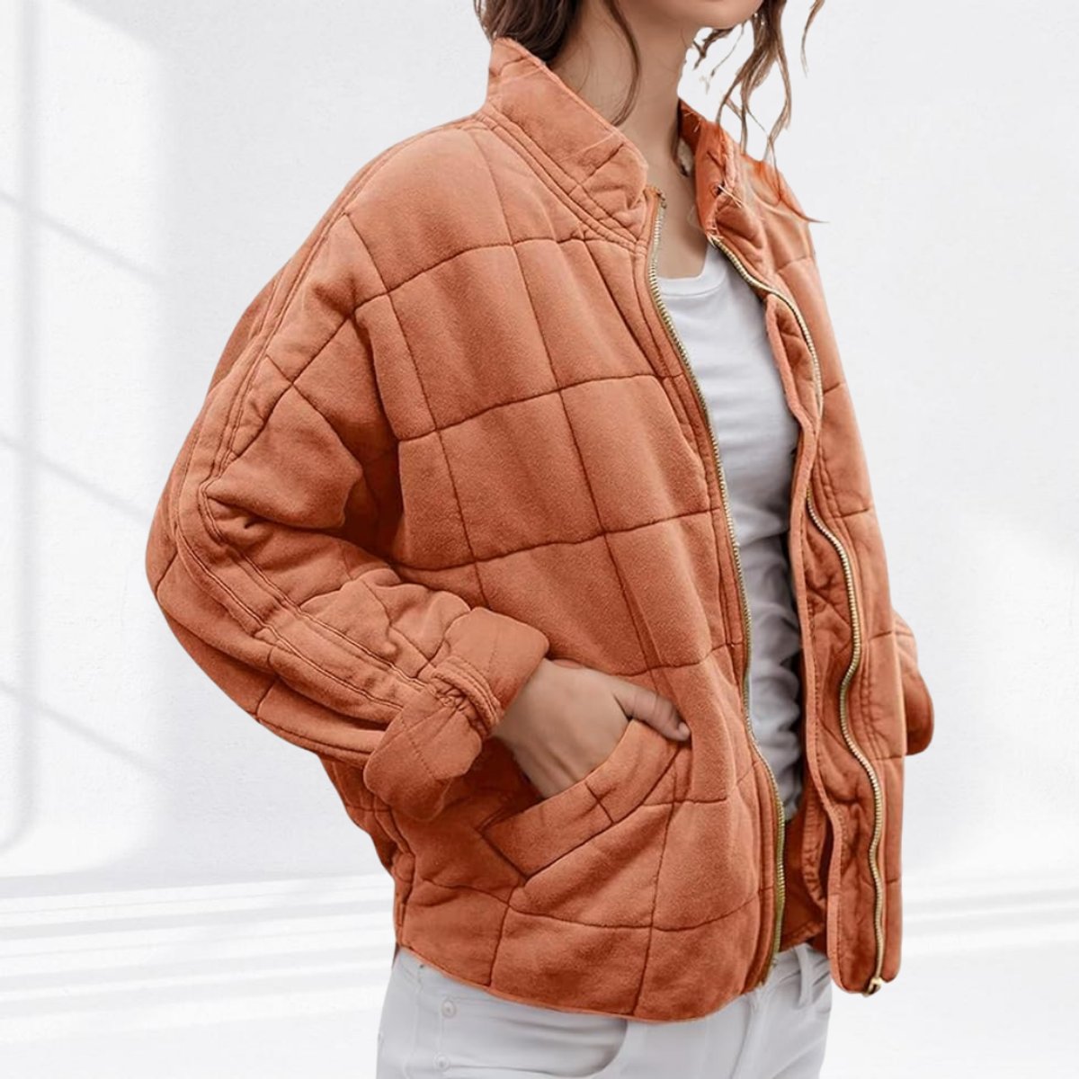Women's Zip-Up Quilted Stand-Collar Puffer Jacket