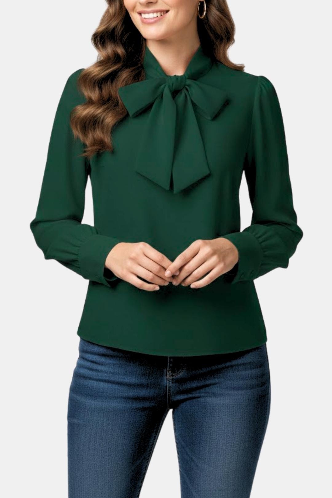 Image of Women's Bow Collared Long Sleeve Blouse