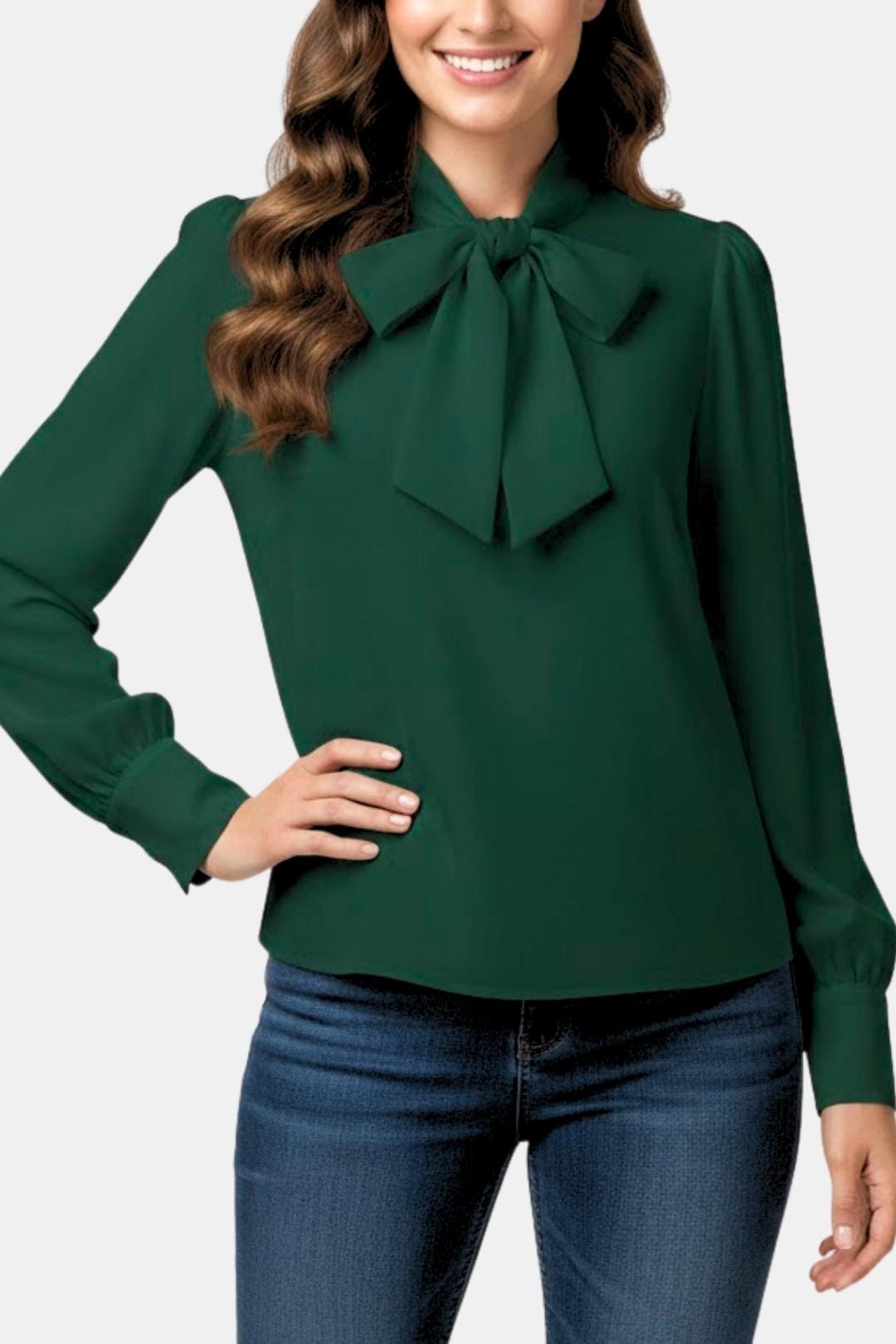 Image of Women's Bow Collared Long Sleeve Blouse