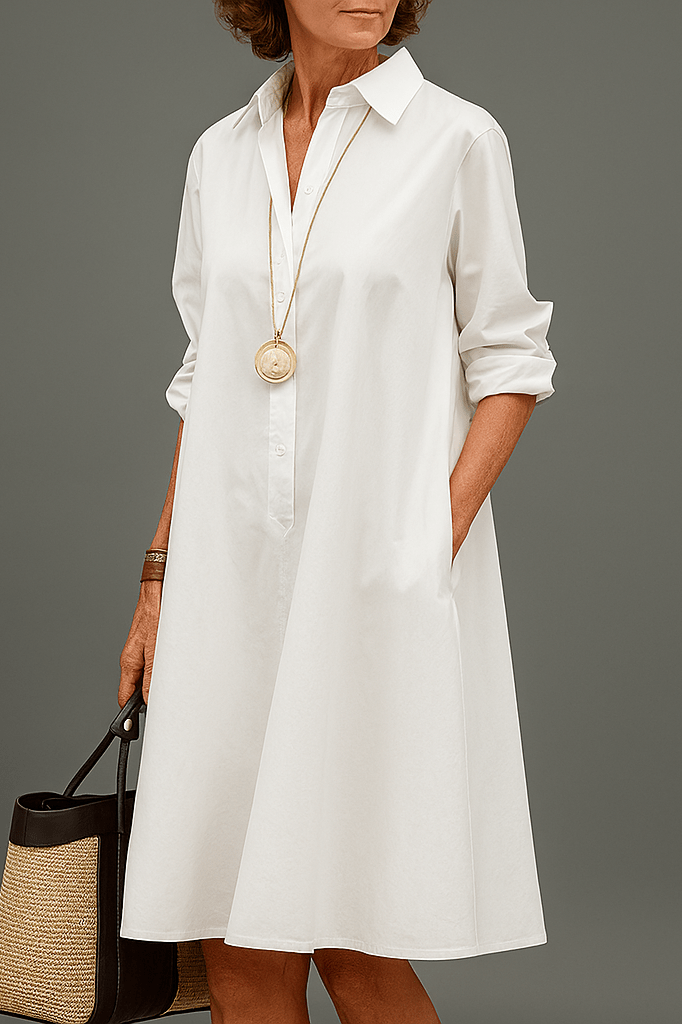 Image of Women's Button-Down A-Line Midi Shirt Dress