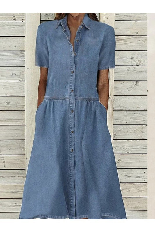 Image of Women's Button-Down Denim Shirt Midi Dress